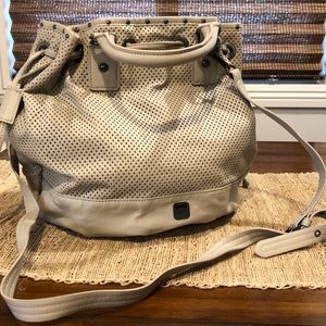 Perforated grey vegan leather shoulder bag
